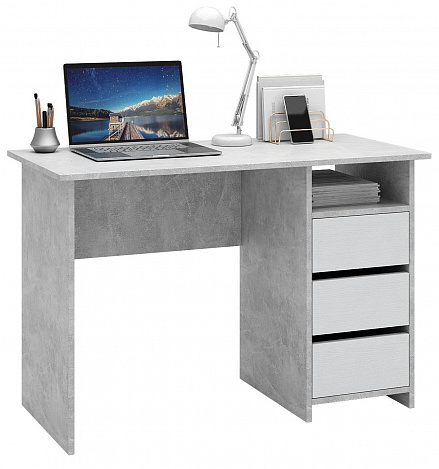 Стол письменный Триверо-4 - бетон / белый