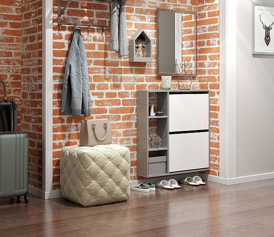 Обувница Витто-44 - бетон / белый