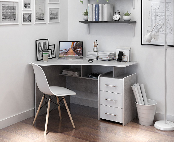 Стол угловой Триан-5 - бетон / белый