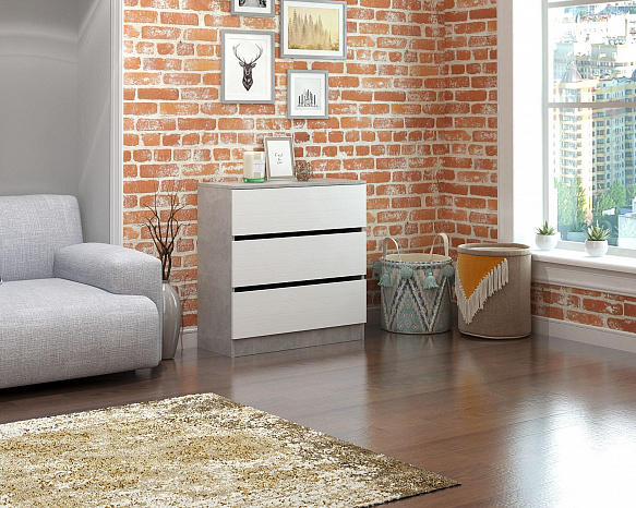 Комод Триверо-9 - бетон / белый