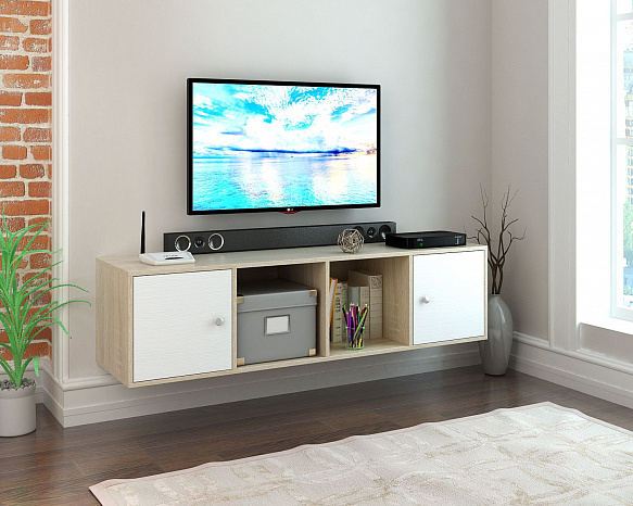 ТВ Тумба Прайм-41-1 подвесная / напольная - дуб сонома / белый