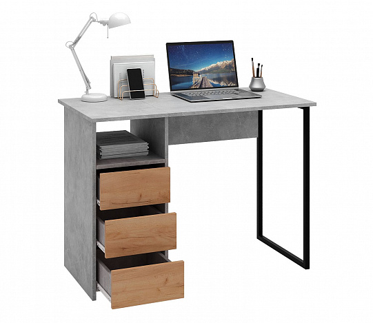 Стол письменный Витто-35 - бетон / дуб крафт золотой