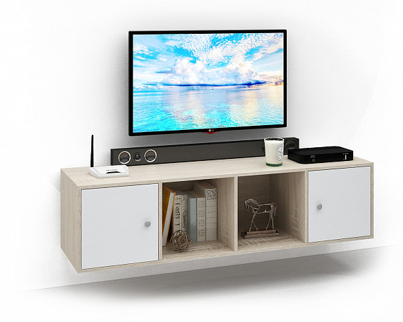 ТВ Тумба Прайм-41-1 подвесная / напольная - дуб сонома / белый