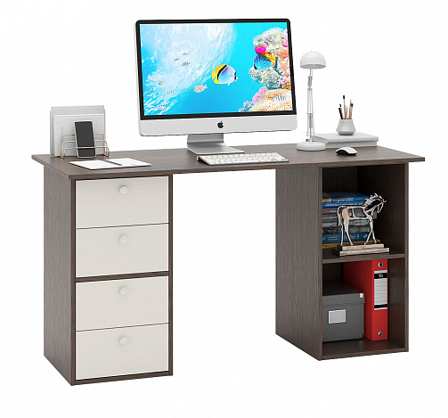 Стол двухтумбовый Прайм-63 - венге / дуб молочный