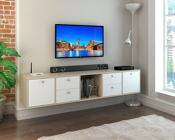 ТВ Тумба Прайм-51-9 подвесная / напольная - дуб сонома / белый
