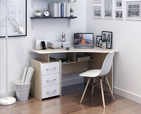 Стол угловой Триан-5 правый - дуб сонома / белый