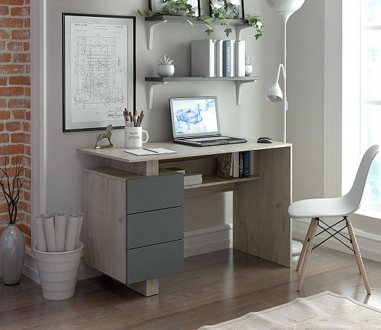 Стол компьютерный Ренцо-2 - дуб крафт / серый