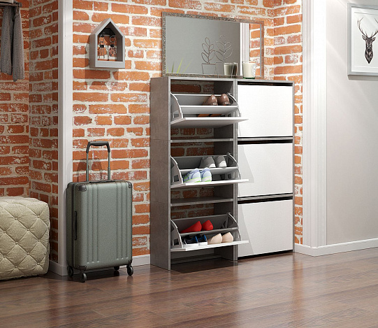 Обувница Витто-23 - бетон / белый