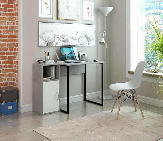 Тумба-Полка Уно-140 - бетон / белый