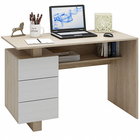 Стол компьютерный Ренцо-2 - дуб сонома / белый