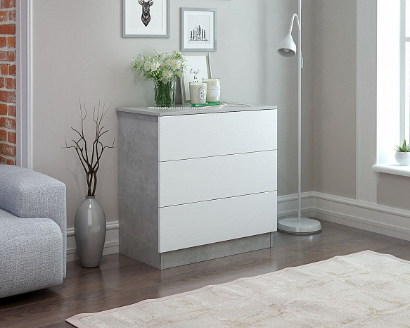 Комод Уно-28 - бетон / белый