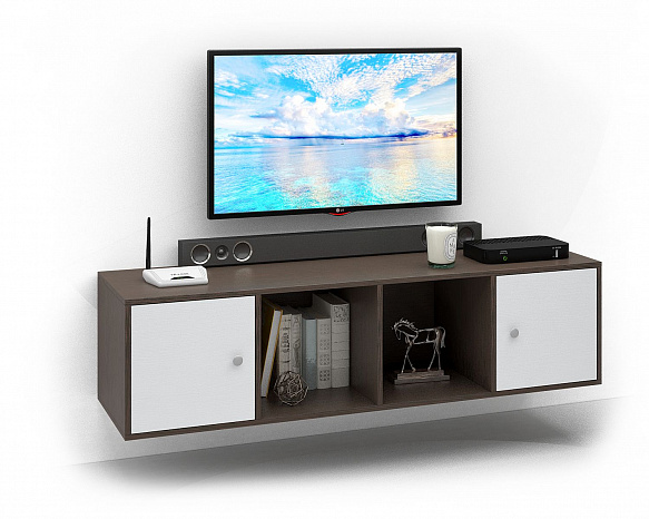 ТВ Тумба Прайм-41-1 подвесная / напольная - венге / белый