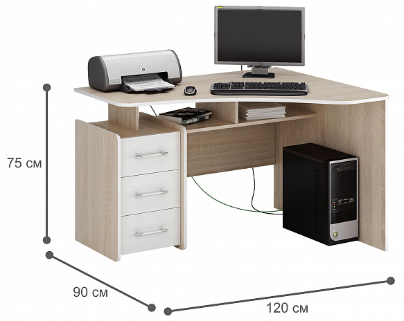 Стол угловой Триан-5 правый - дуб сонома / белый