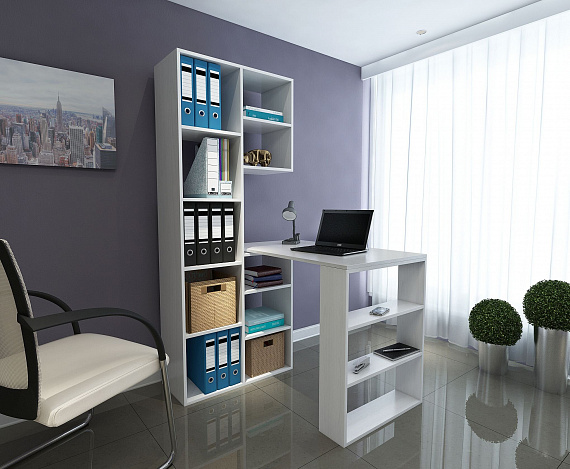 Стеллаж со столом Рикс-25 - белый