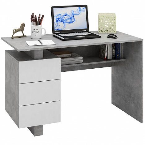 Стол компьютерный Ренцо-2 - бетон / белый
