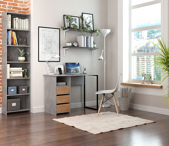 Стол письменный Витто-35 - бетон / дуб крафт золотой