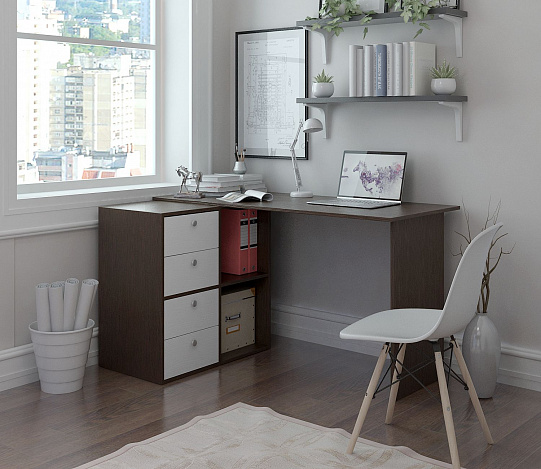 Угловой стол Прайм-67 - венге / белый