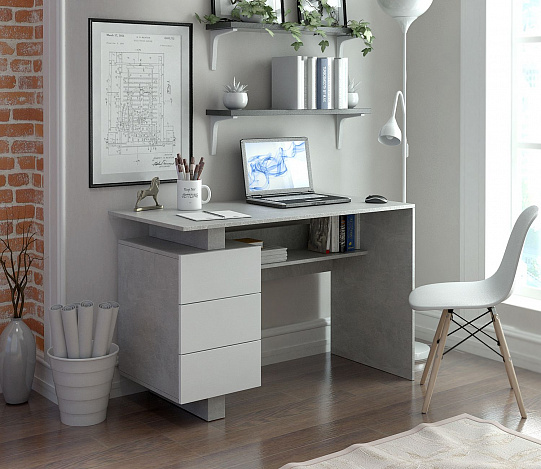 Стол компьютерный Ренцо-2 - бетон / белый