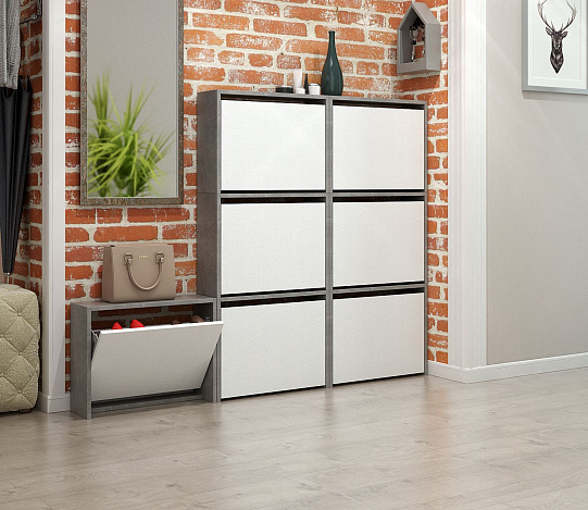 Обувница Уно-58-У узкая - бетон / белый