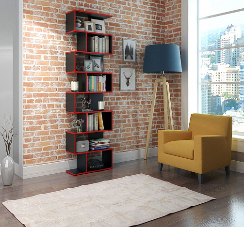 Стеллаж Файн-02 - чёрный / красный