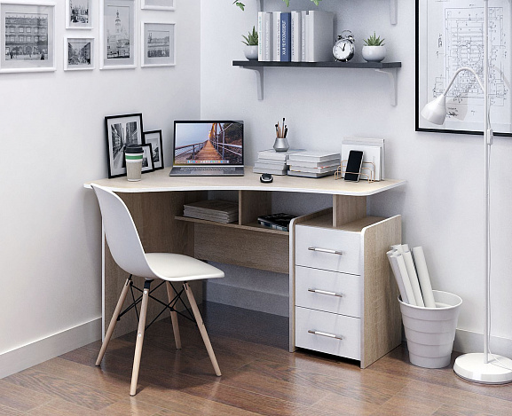 Стол угловой Триан-5 - дуб сонома / белый