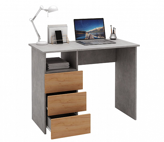 Стол письменный Витто-31 - бетон / дуб крафт золотой