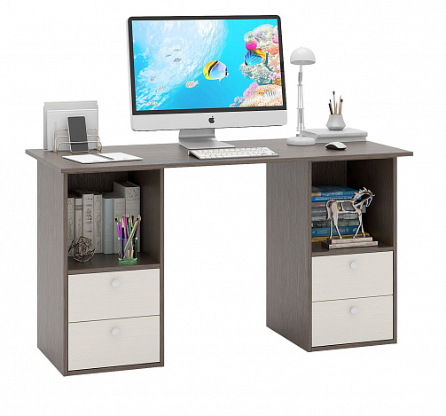 Стол двухтумбовый Прайм-61 - венге / дуб молочный