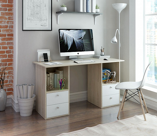 Стол двухтумбовый Прайм-61 - дуб сонома / белый