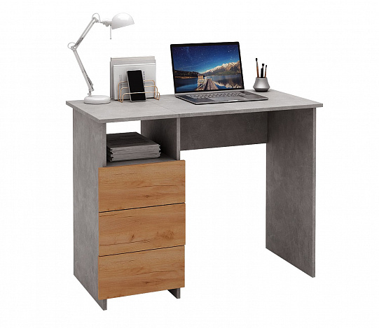 Стол письменный Витто-31 - бетон / дуб крафт золотой