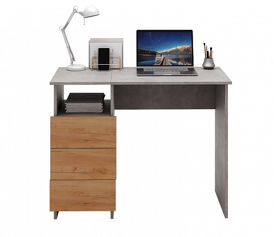 Стол письменный Витто-31 - бетон / дуб крафт золотой