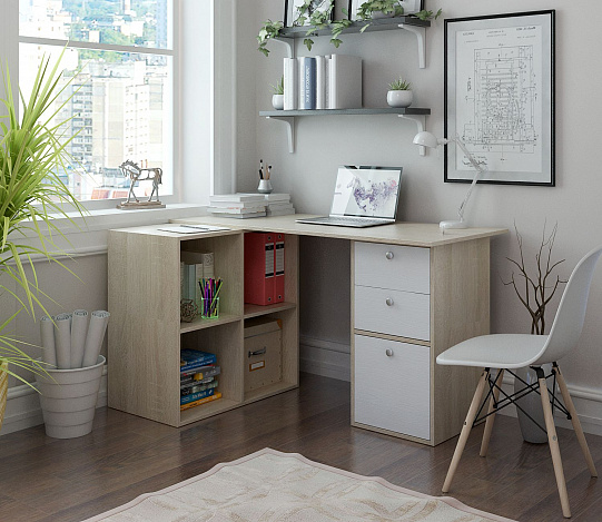 Угловой стол Прайм-80 - дуб сонома / белый