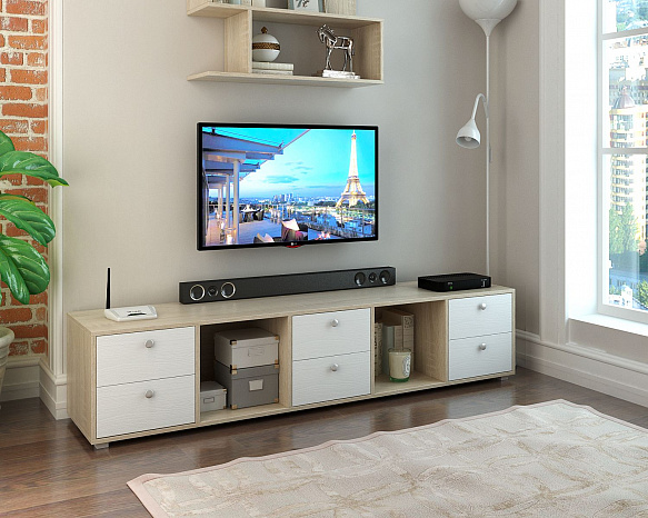 ТВ Тумба Прайм-51-7 подвесная / напольная - дуб сонома / белый