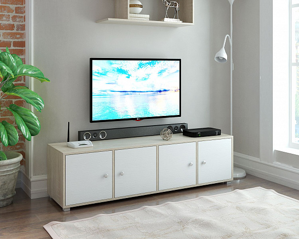 ТВ Тумба Прайм-41-2 подвесная / напольная - дуб сонома / белый