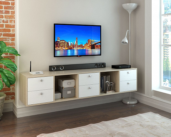 ТВ Тумба Прайм-51-7 подвесная / напольная - дуб сонома / белый