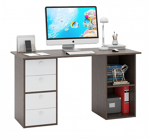 Стол двухтумбовый Прайм-63 - венге / белый