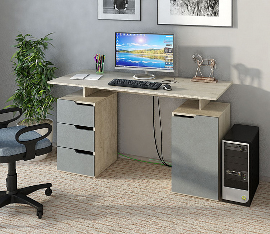 Стол компьютерный Нейт-3 - дуб крафт / серый