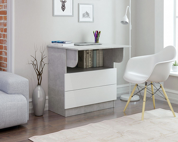 Комод-стол Ренцо-30 - бетон / белый