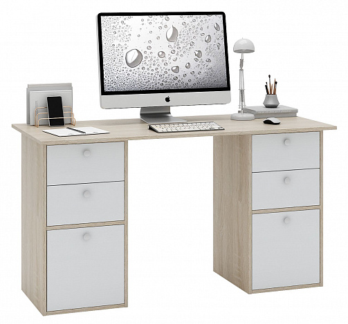 Стол двухтумбовый Прайм-62 - дуб сонома / белый