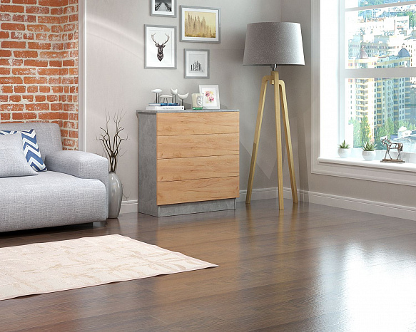 Комод Уно-26 - бетон / дуб крафт золотой