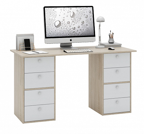 Стол двухтумбовый Прайм-60 - дуб сонома / белый