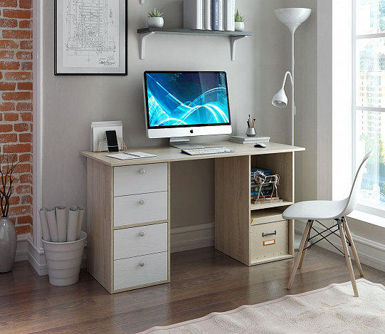 Стол двухтумбовый Прайм-63 - дуб сонома / белый