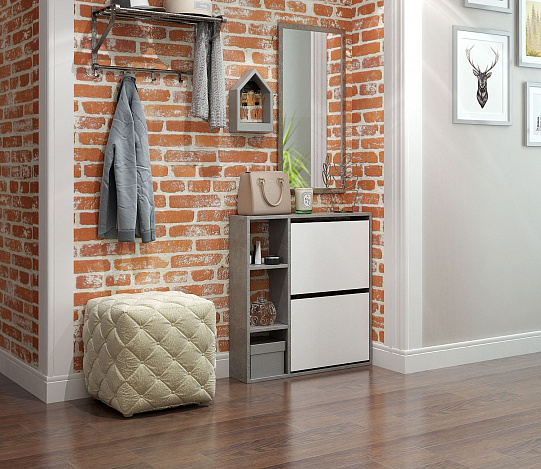 Обувница Витто-44 - бетон / белый