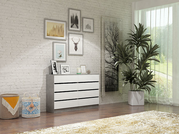 Комод Триверо-21 - бетон / белый