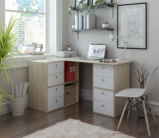 Угловой стол Прайм-76 - дуб сонома / белый