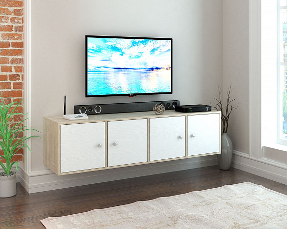 ТВ Тумба Прайм-41-2 подвесная / напольная - дуб сонома / белый