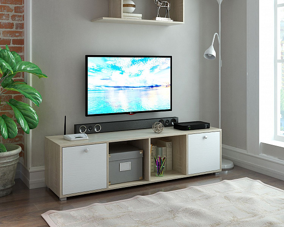 ТВ Тумба Прайм-41-5 подвесная / напольная - дуб сонома / белый