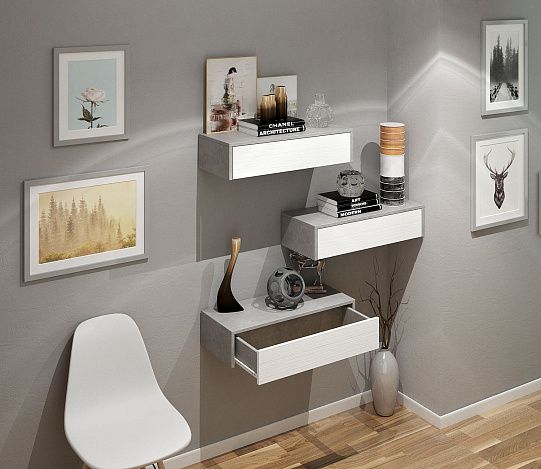 Тумба подвесная Уно-47 - бетон / белый