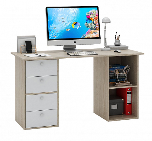 Стол двухтумбовый Прайм-63 - дуб сонома / белый