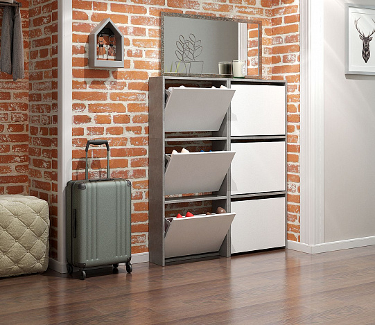 Обувница Уно-58-У узкая - бетон / белый