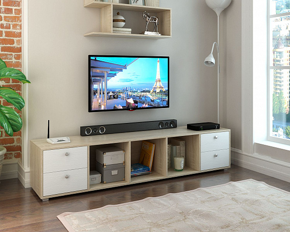 ТВ Тумба Прайм-51-8 подвесная / напольная - дуб сонома / белый